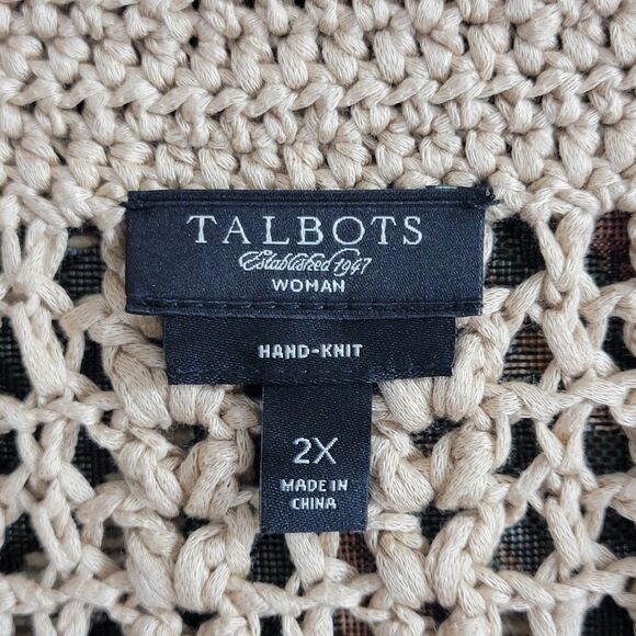 Talbots Cardigan Sweater Womens 2X Tan Hand Knit Mercerized Cotton 3-Button - Picture 12 of 13